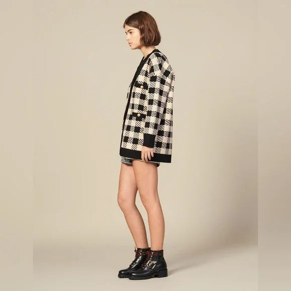 Sandro Black and Cream Checkered Blazer - Picture 2 of 9